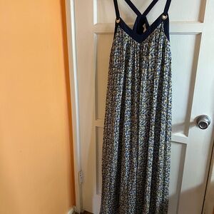 Floral Maxi Dress with Navy Straps